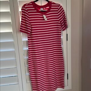 Salmon and Cream Striped Dress